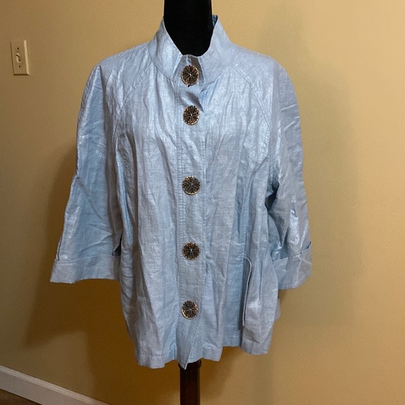 Chico's Jackets & Blazers - CHICO'S Novelty Shine Novella Western Jacket Top Linen Jumbo Buttons sz 3/XL